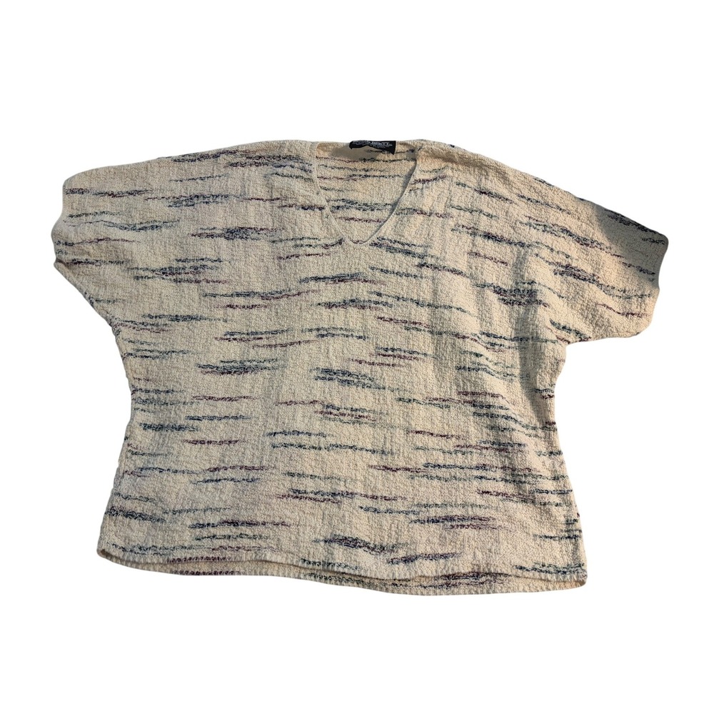 David Brett Knit Top V-Neck Cream Space Dye Textured Short Sleeve